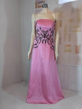 Alfred Angelo Pink Strapless Maxi Gown with Black Embroidery
